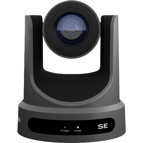 PTZOptics Move SE SDI/HDMI/USB/IP PTZ Camera with Optical Zoom (Gray) Black video conference camera with a visible brand logo on a white background