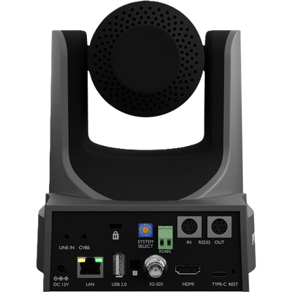 PTZOptics Move SE SDI/HDMI/USB/IP PTZ Camera with Optical Zoom (Gray)  Back view of a camera or similar device with various ports and connectors on a white background Inputs Ports
