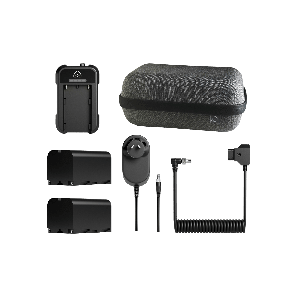 Collection of power kit electronic components and accessories on a black background