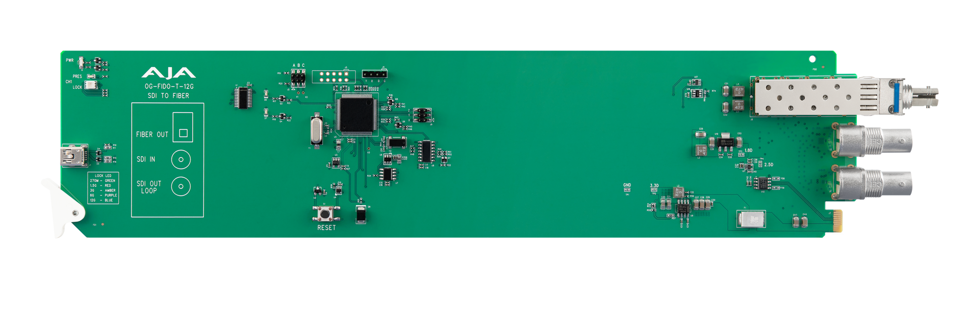openGear 1-Channel 12G-SDI to Single Mode ST Fiber Transmitter Front