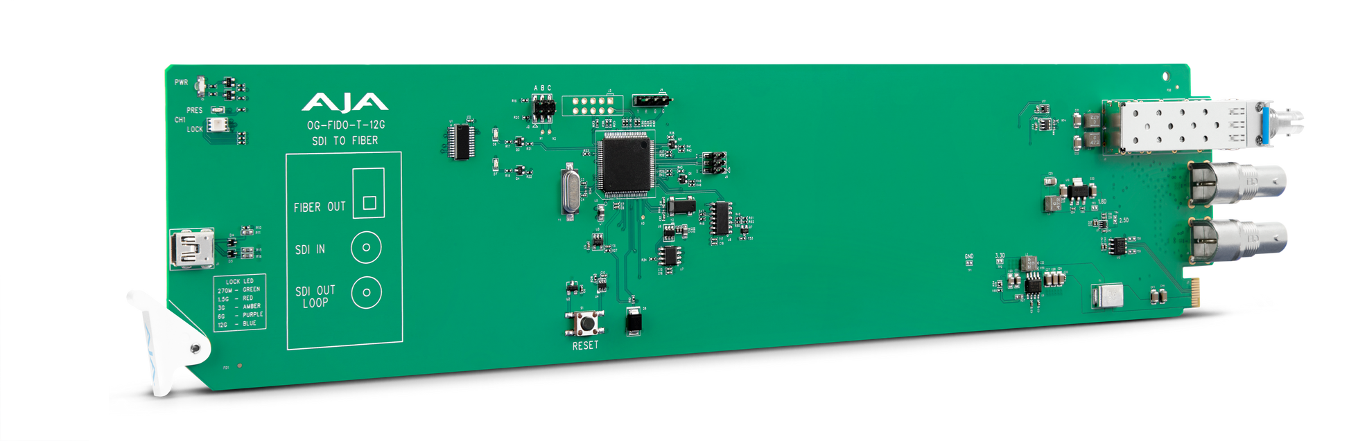 openGear 1-Channel 12G-SDI to Single Mode ST Fiber Transmitter Diagonal