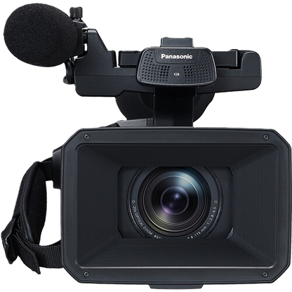 Panasonic video camera with microphone on a white background