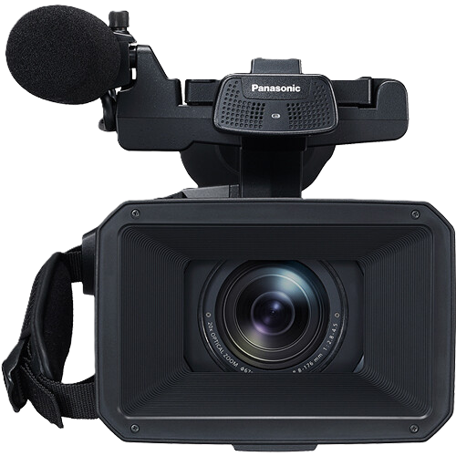 Panasonic video camera with microphone on a white background