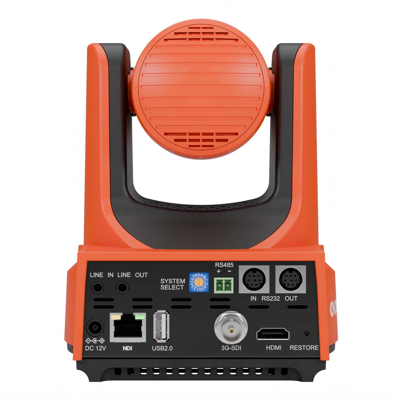 PTZOptics Move 4K 20X NDI|HX PTZ Camera - Red Inputs Ports Rear Back View