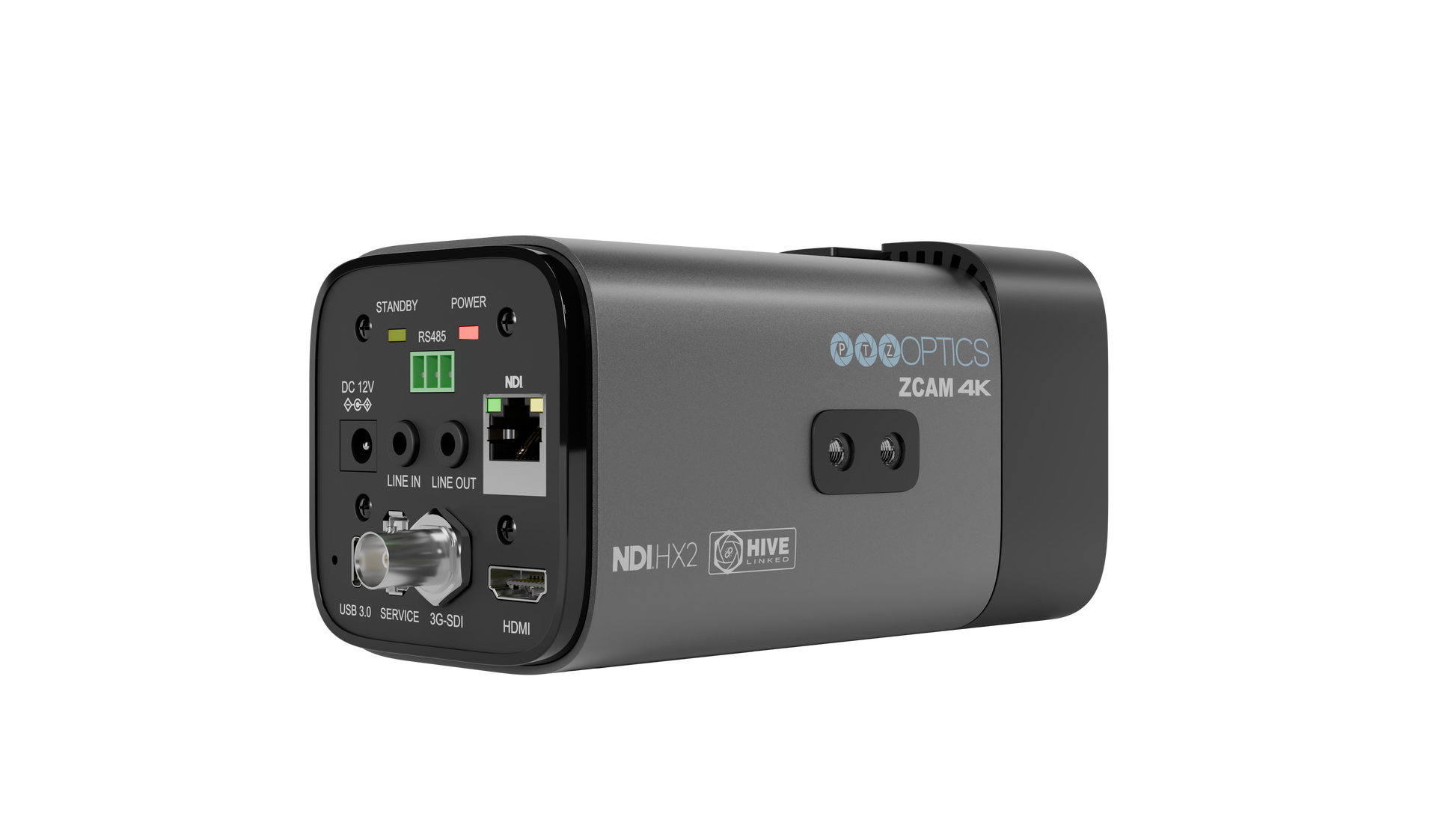 PTZOptics Studio 4K 20x Zoom Box Camera Rear Angle Left