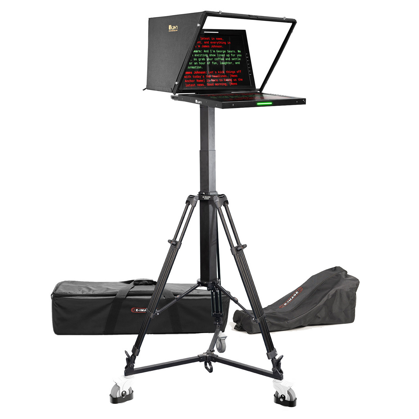 IKAN 19″ 4:3 PTZ Teleprompter, Motorized Pedestal, & Dolly Turnkey