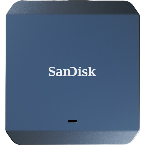 Blue SanDisk external card reader product on a white background