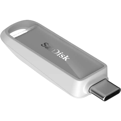 SanDisk Phone Drive with USB-C (Arctic White) USB flash drive on a white background