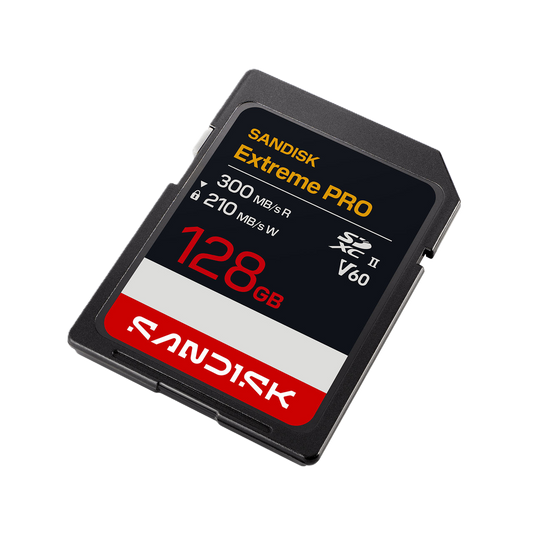 Sandisk Extreme Pro SD card on a white background