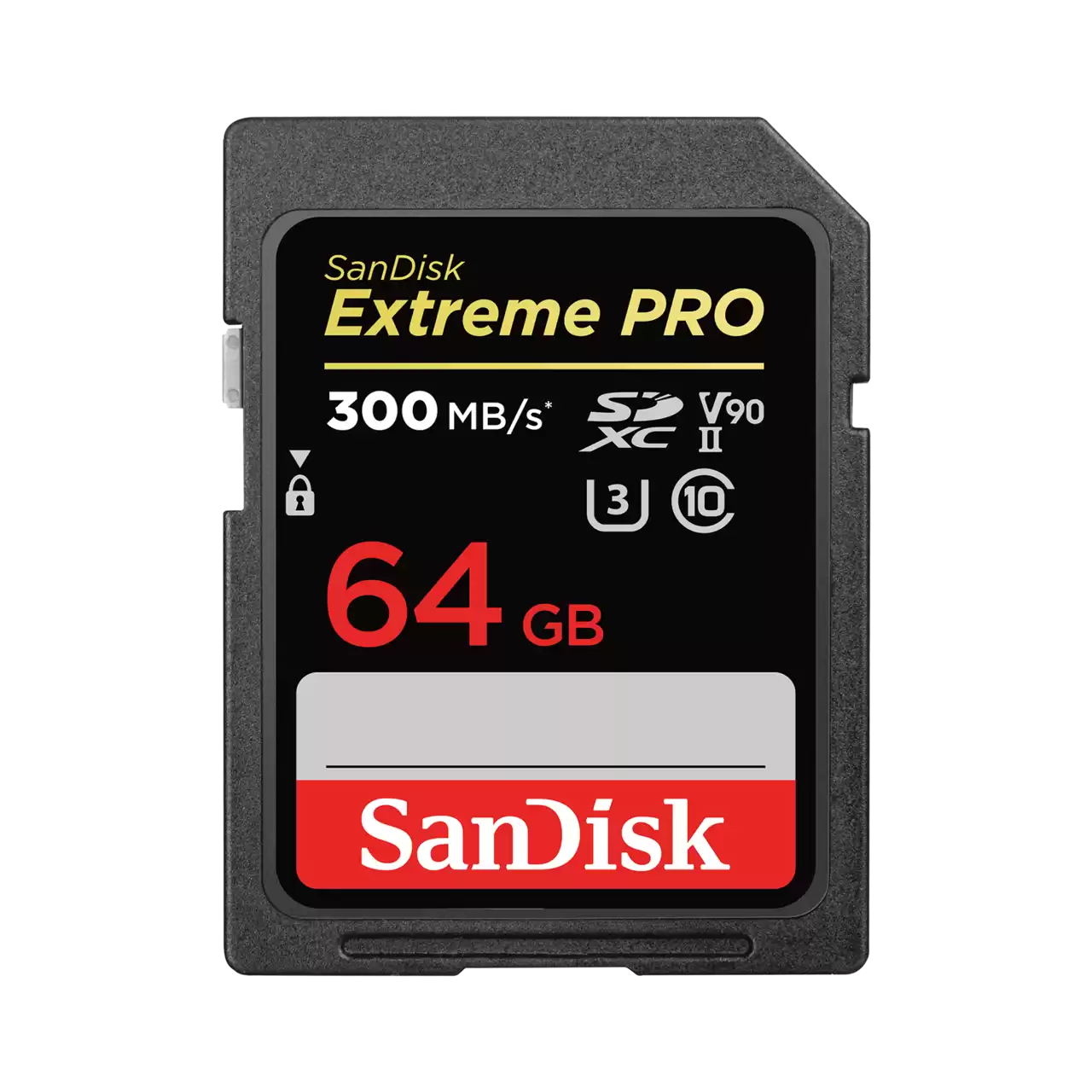 SanDisk Extreme PRO SDHC and SDXC UHS-II cards - 64GB, SDXC SD card on a white background