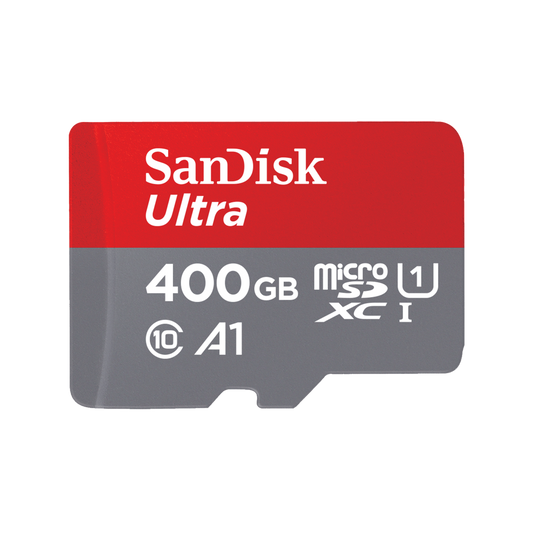 SanDisk Ultra 400GB microSDXC card on a white background