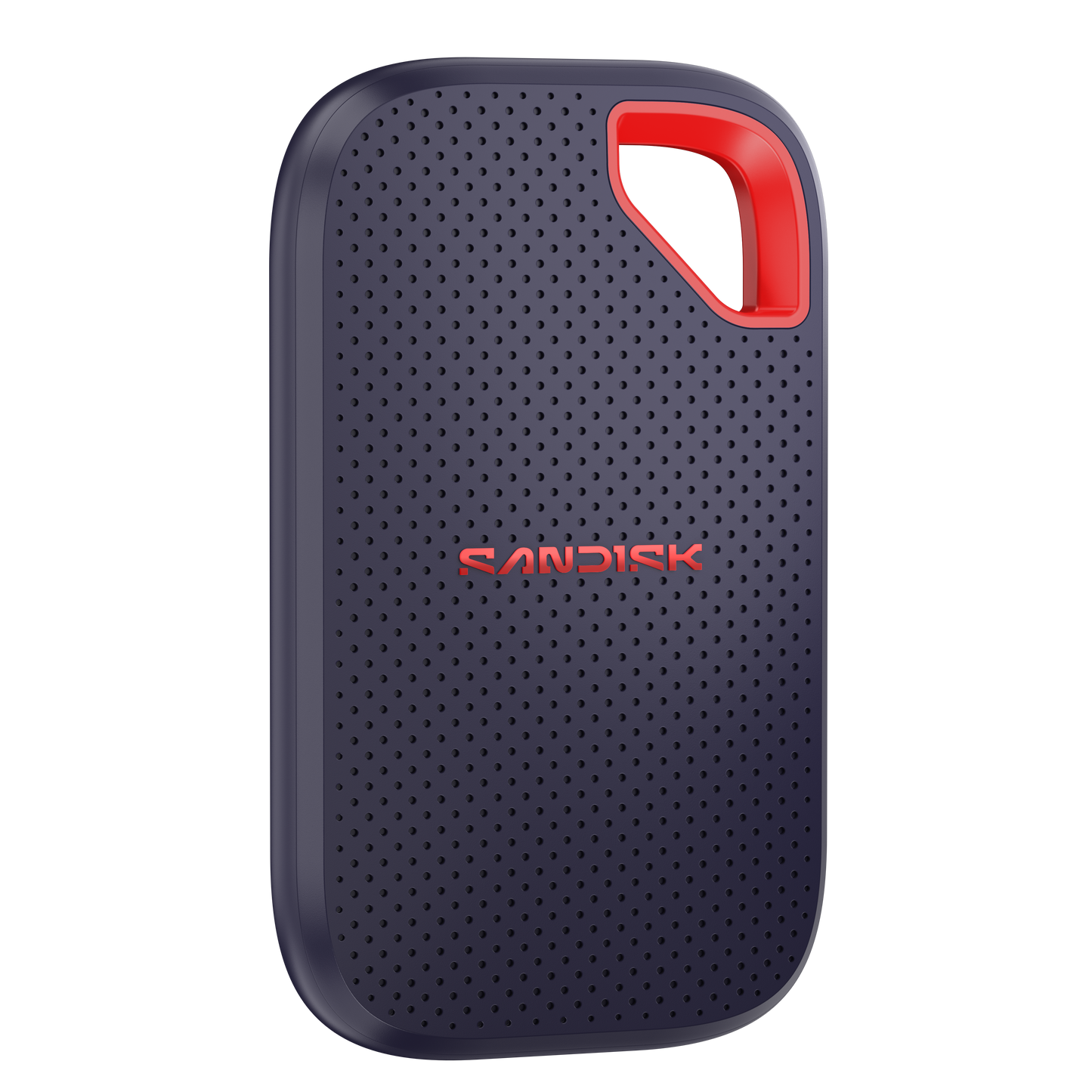 Sandisk external hard drive with red accent on a white background