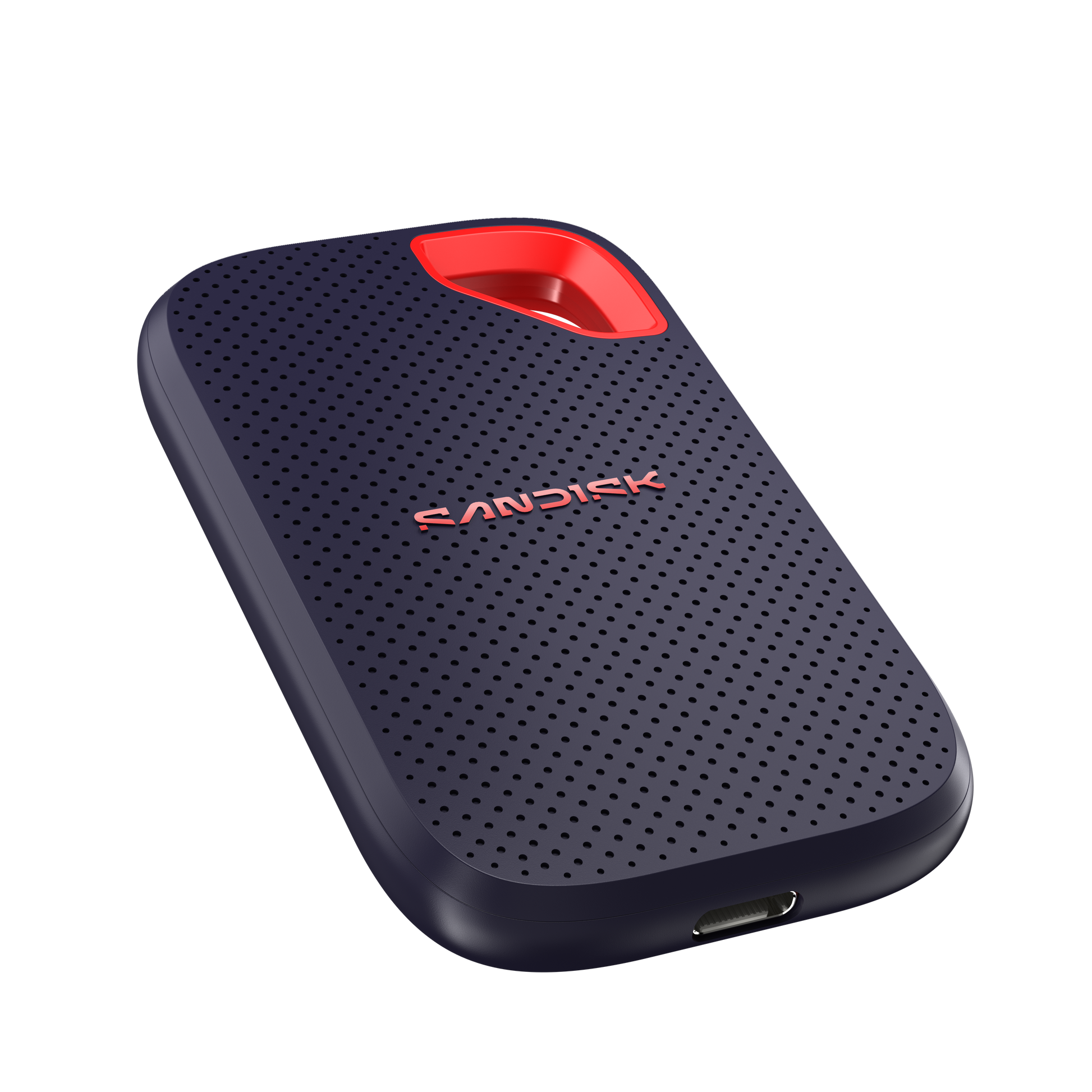 Sandisk external hard drive with red accent on a white background