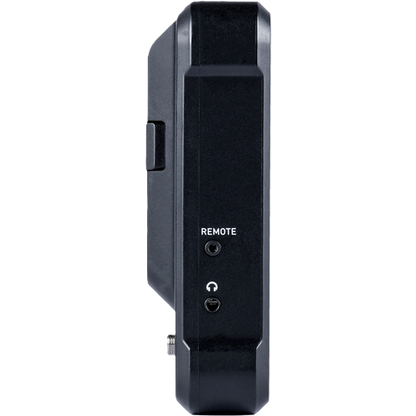 Black remote control device on a white background