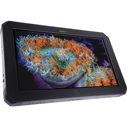 Portable monitor displaying an underwater scene with coral on a white background