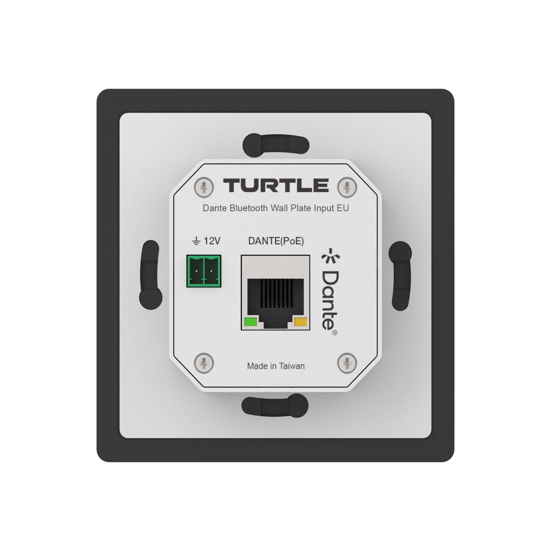 Turtle Dante Bluetooth Wallplate, EU Wall Box (Black) Ports Close Up