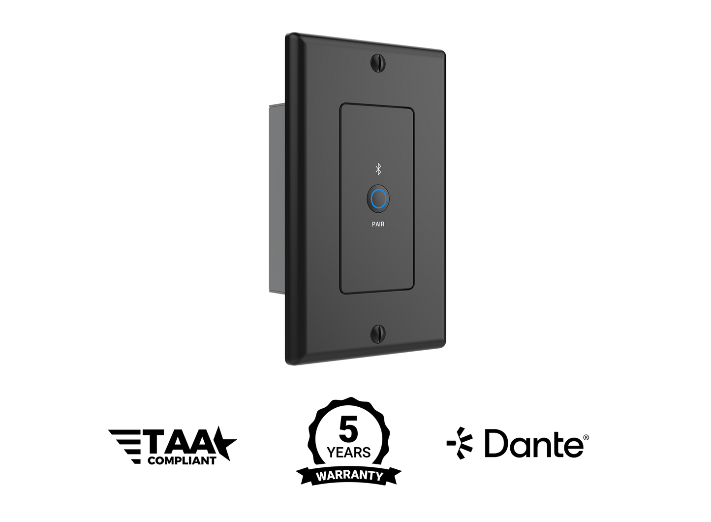 Turtle Dante Bluetooth Wallplate, US 1 Gang Decora (Black)