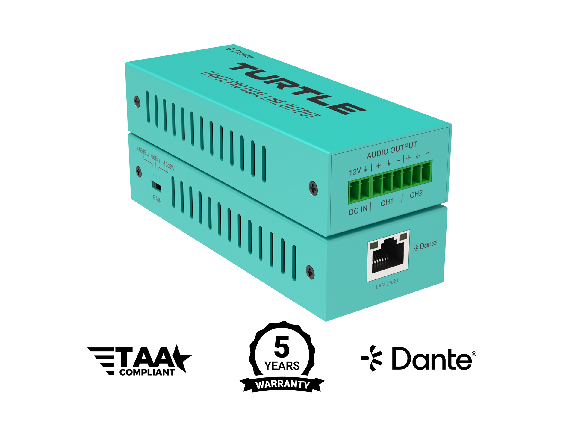 Turtle Dante Pro Dual Channel Analog Line Input Adapter with Gain Control
