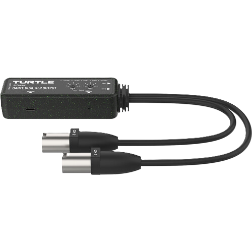 Audio adapter with XLR cables on a white background, branded 'Turtle'.