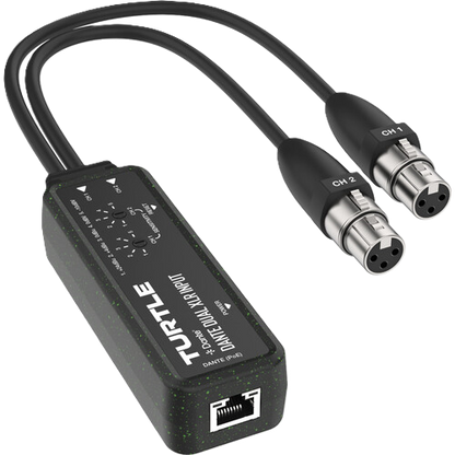 Turtle Cable Dante dual channel audio converter on a white background