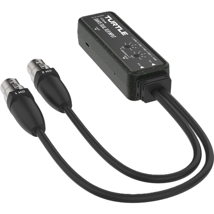 Black audio cable splitter with 'Turtle' branding on a white background