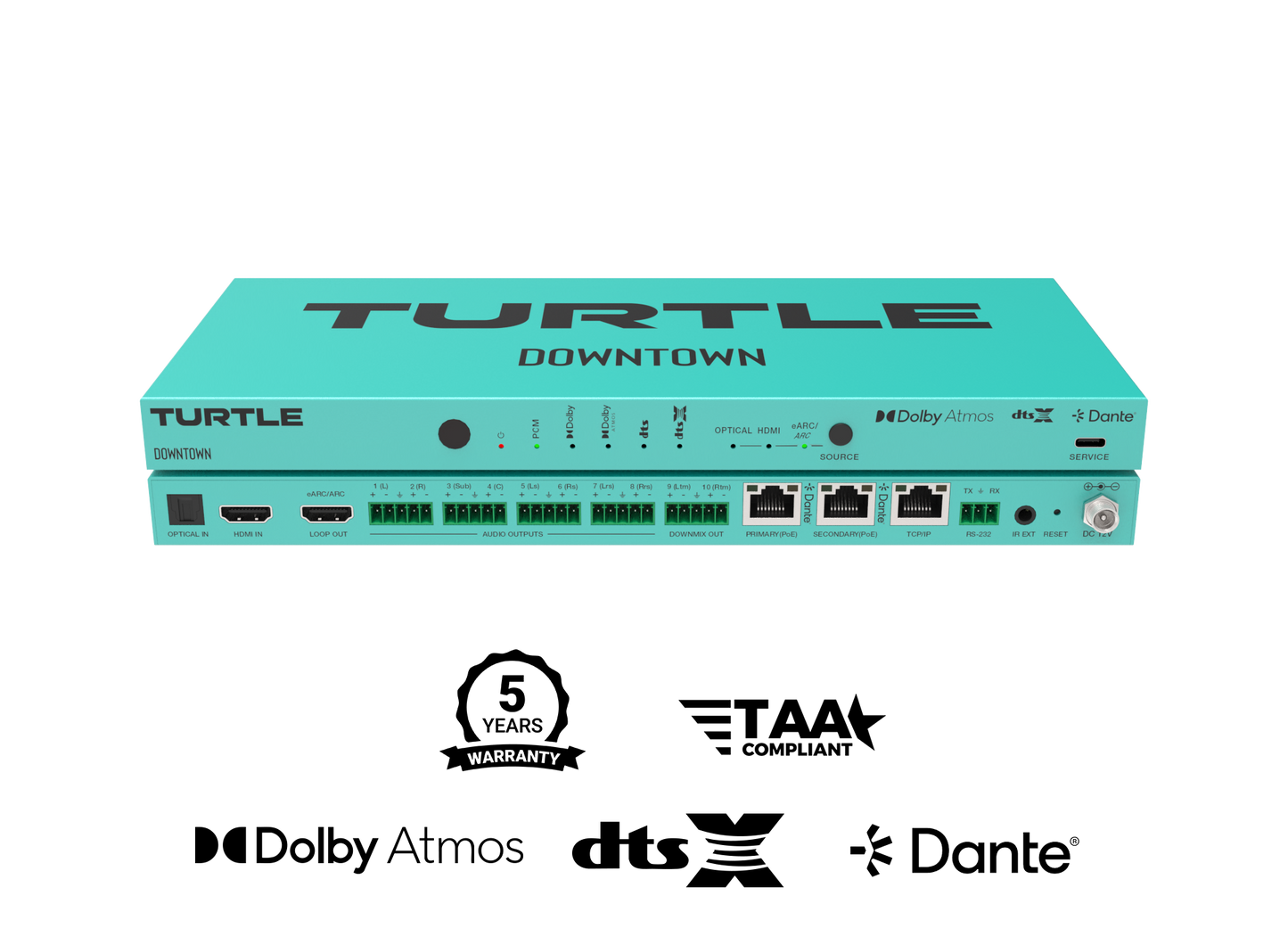 Turtle AV DOWNTOWN. Multi-channel Dolby Atmos and DTS to Dante Encoder