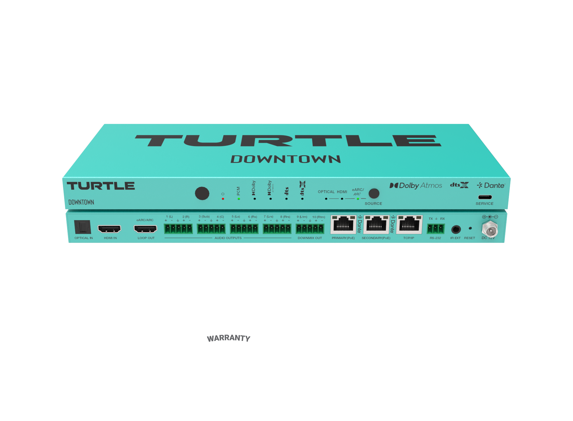 Turtle AV DOWNTOWN. Multi-channel Dolby Atmos and DTS to Dante Encoder