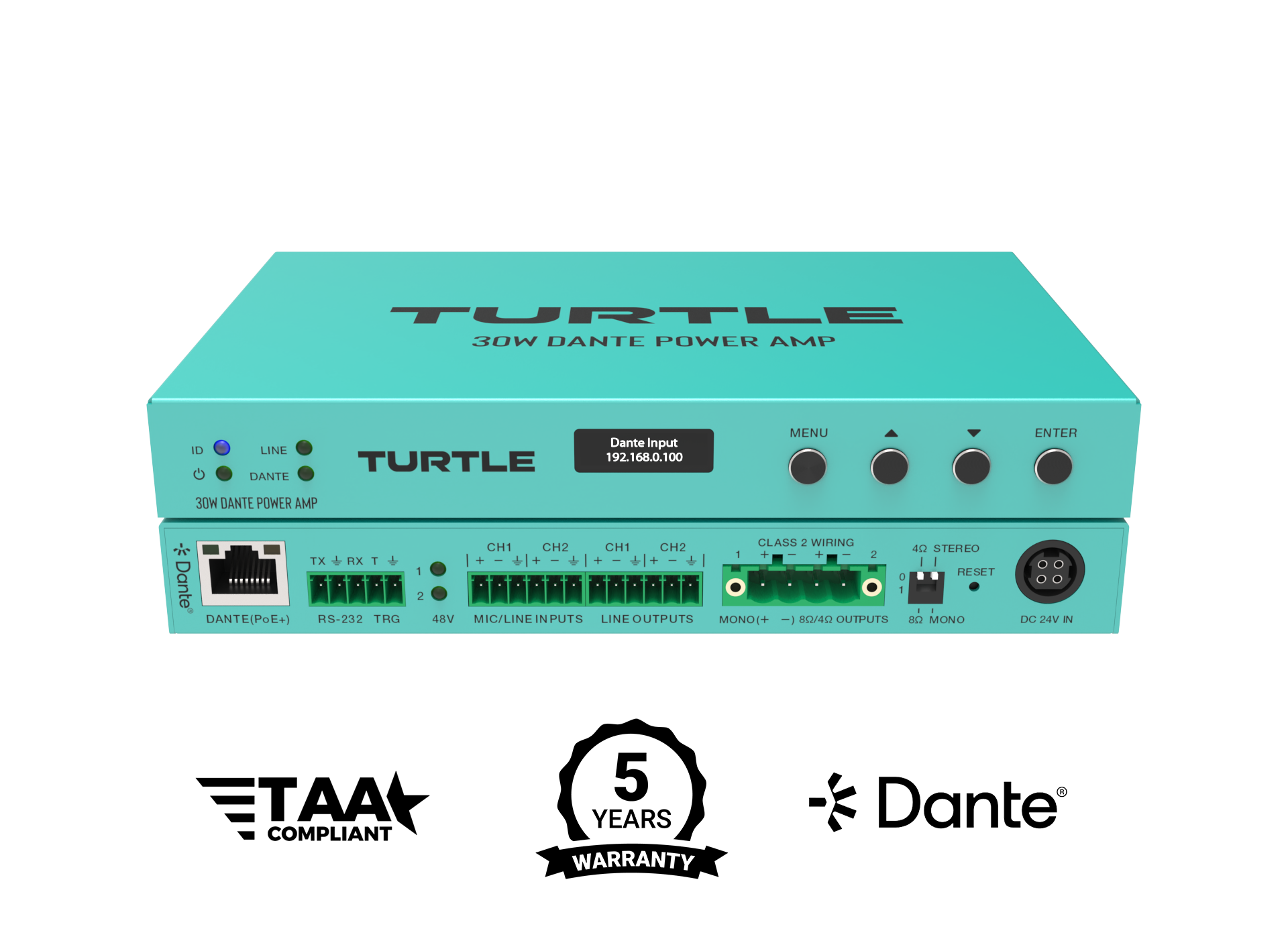 Turtle Av 30W PoE+ Dante Power Amp