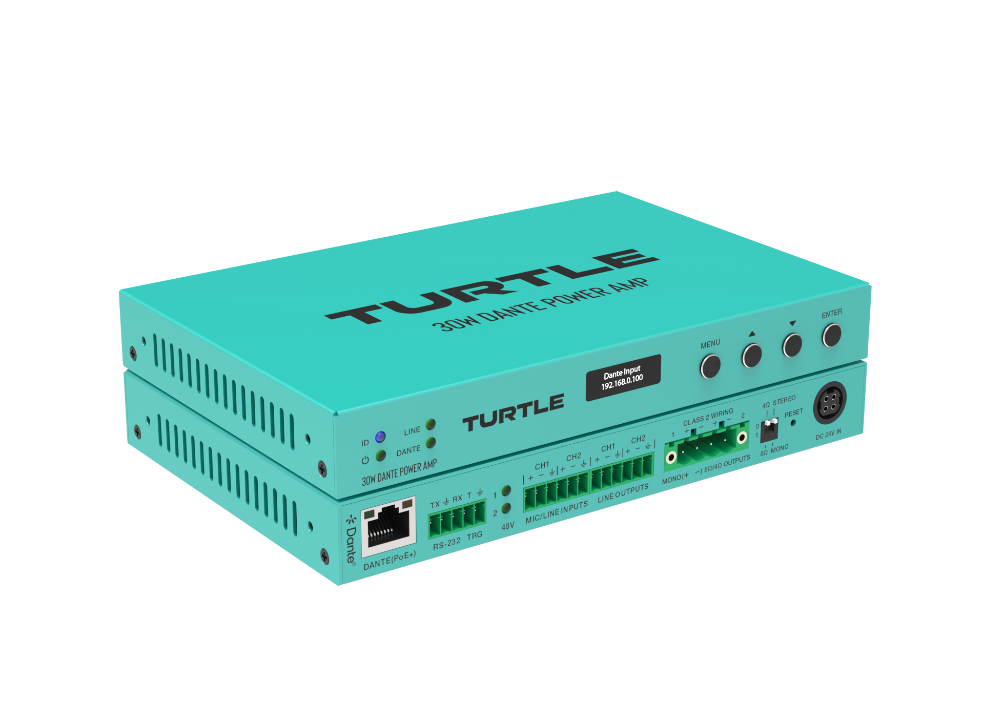 Turtle Av 30W PoE+ Dante Power Amp Angle View
