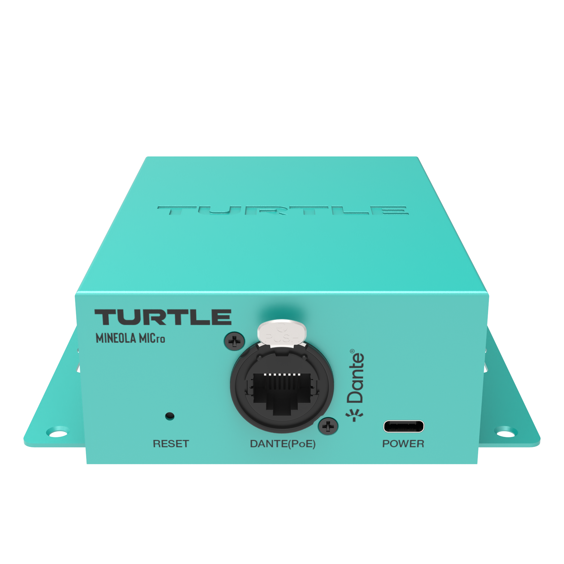 Turquoise electronic device with 'Turtle' branding on a white background