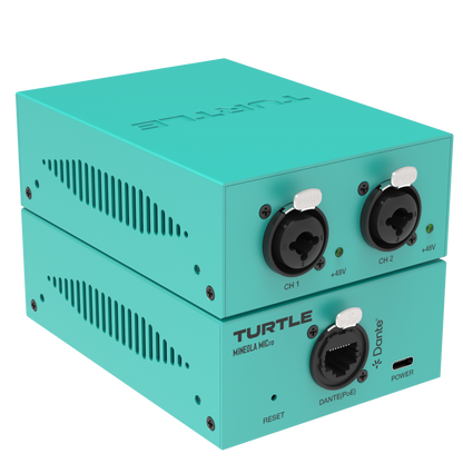 Turquoise audio interface with 'Turtle' branding on a white background