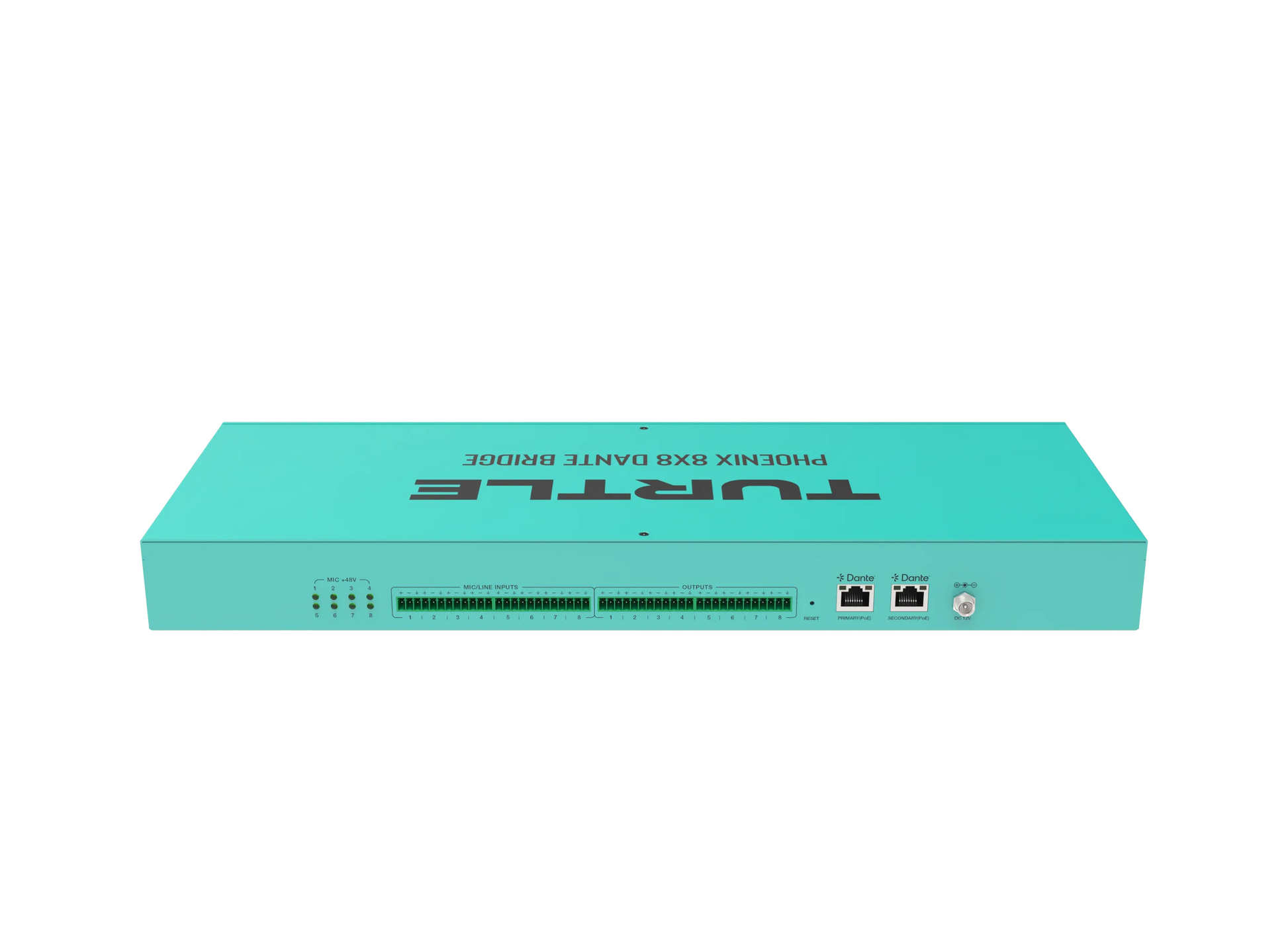 Turquoise network switch with 'Turtle' branding on a white background