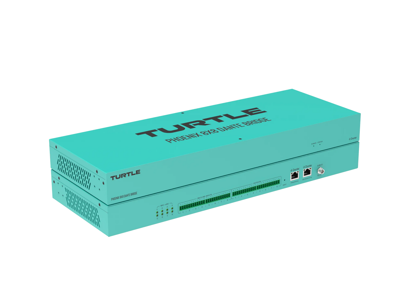 Turquoise electronic device with 'Turtle' branding on a white background