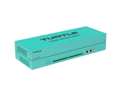 Turquoise electronic device with 'Turtle' branding on a white background