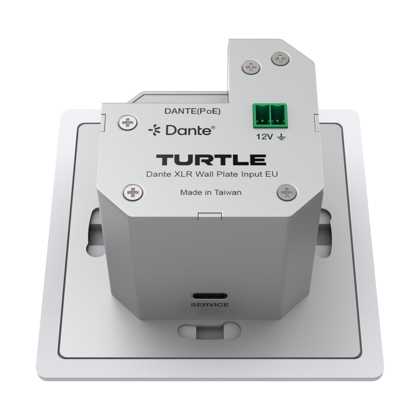 Turtle Dante XLR wall plate input on a white background