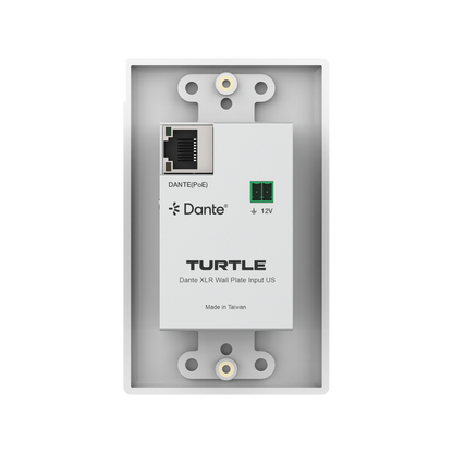 Turtle Dante XLR wall plate input unit packaging on a white background