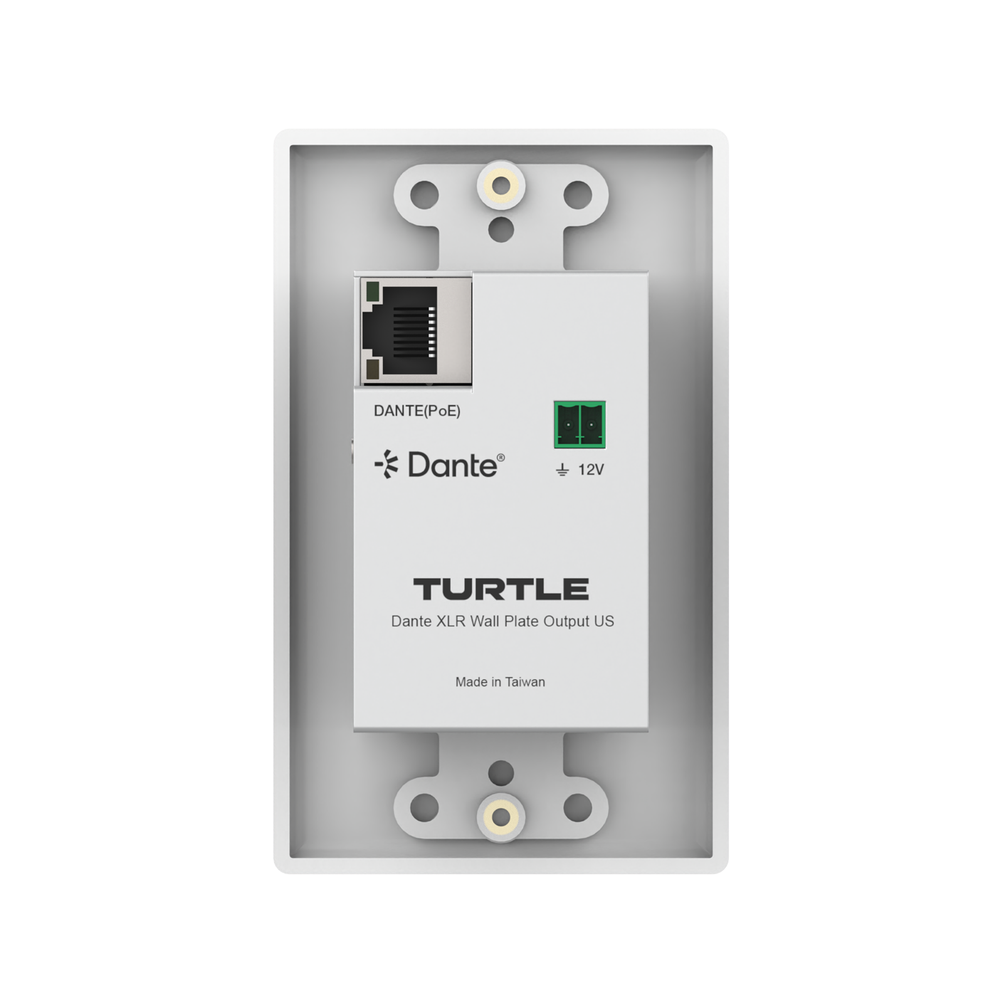 Turtle Dante XLR wall plate output device packaging on a white background
