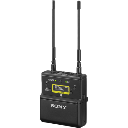 Sony wireless microphone transmitter on a white background