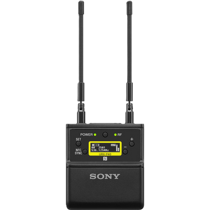 Sony wireless microphone receiver with antennas on a white background