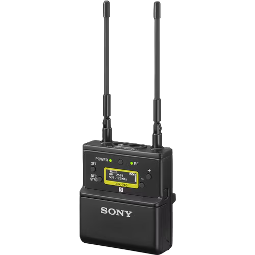 Sony wireless microphone transmitter on a white background