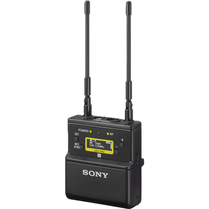 Sony wireless microphone transmitter on a white background