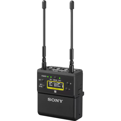 Sony wireless microphone transmitter on a white background