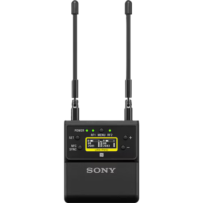 Sony wireless microphone transmitter on a white background