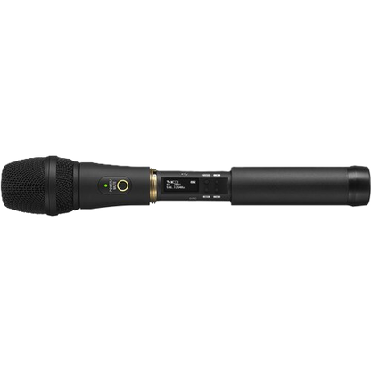 Black wireless microphone on a white background