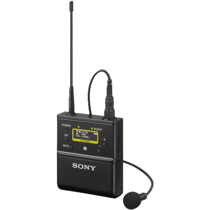 Sony wireless microphone transmitter on a white background