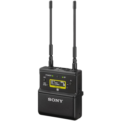 Sony wireless microphone transmitter on a white background