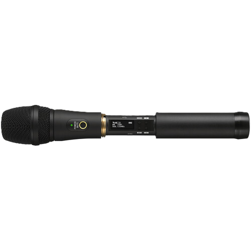 Black wireless microphone on a white background