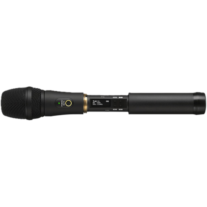 Black wireless microphone on a white background