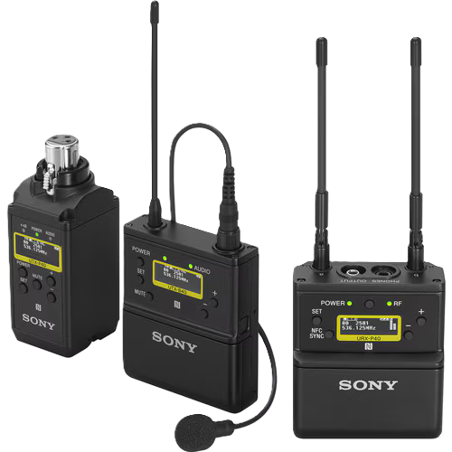Sony wireless microphone system on a white background
