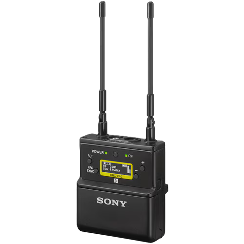 Sony wireless microphone transmitter on a white background